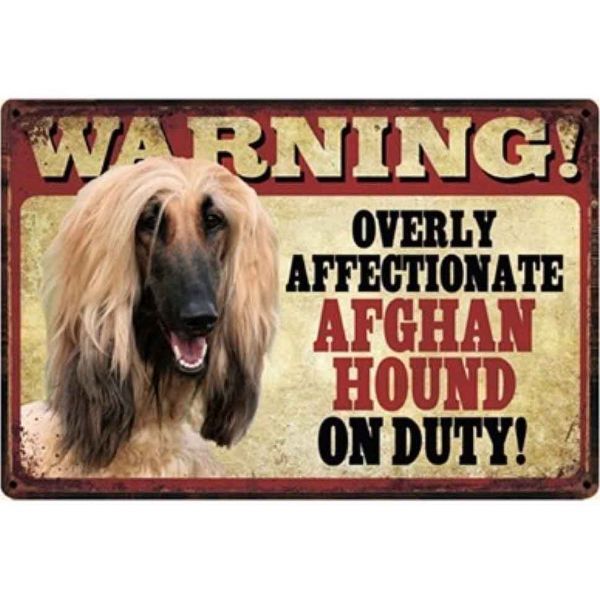 A817 メタル サイン ブリキ 看板 金属 製 プレート 店 注意 警告 危険 防犯 動物 ペット 猛 犬 アフガン ハウンド【2932】拍卖