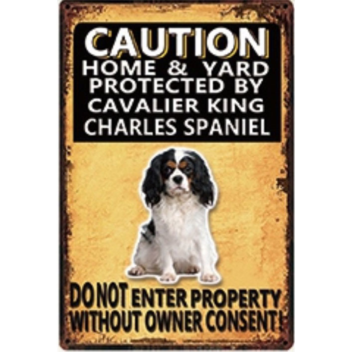 A2542 メタル サイン 金属 製 ブリキ 看板 プレート 店 注意 警告 危険 防犯 動物 ペット 犬 番犬 猛犬 キャバリア 4322拍卖