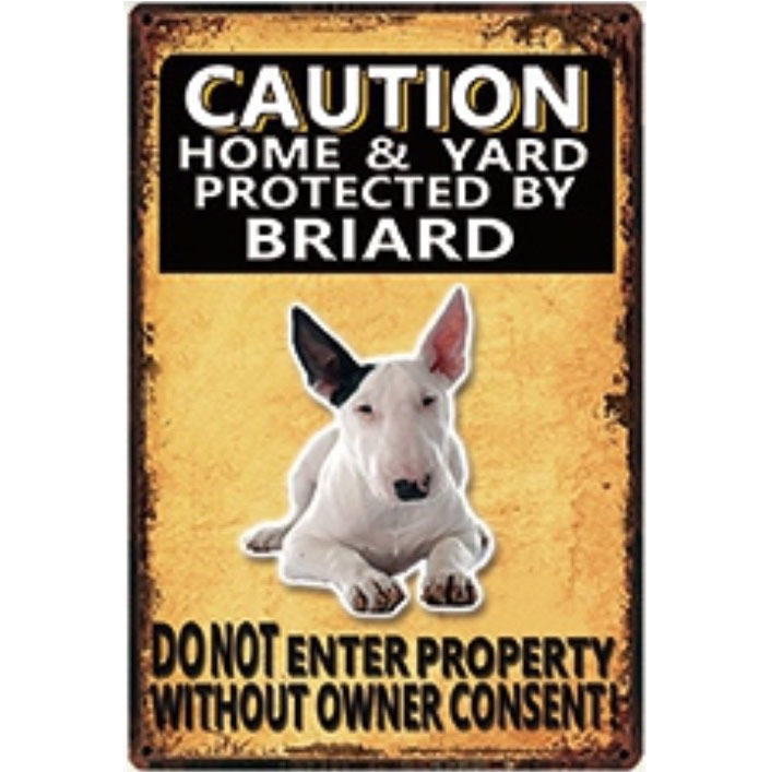 A2529 メタル サイン ブリキ 看板 金属 製 プレート 店 昭和レトロ 注意 警告 動物 ペット 犬 番犬 猛犬 ブリアード 4304拍卖