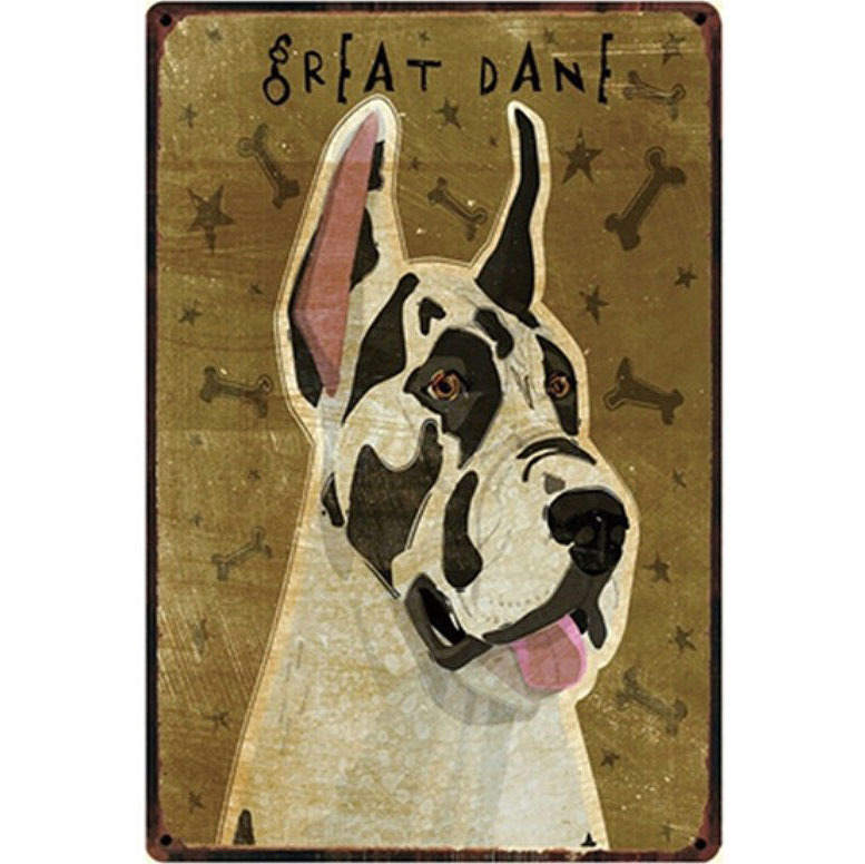 A2693 メタル サイン ブリキ 看板 金属 製 プレート 昭和 レトロ アート パネル 動物 ペット 愛 犬 グレート デーン【1004】拍卖