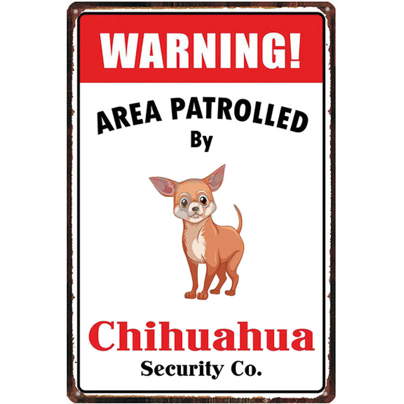A2422 メタル サイン ブリキ 看板 金属 製 プレート 店 ドッグ カフェ 警告 注意 危険 防犯 動物 ペット 犬 チワワ【3694拍卖