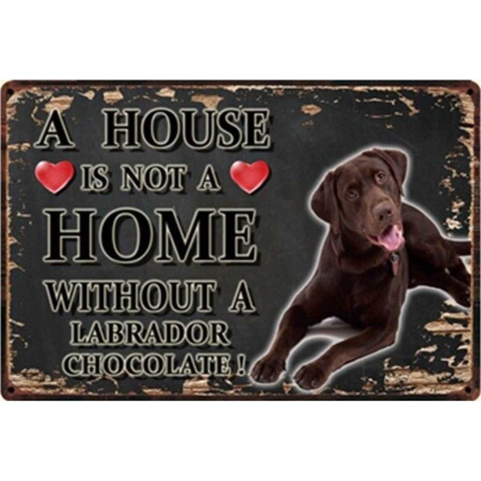 A3362 メタル サイン ブリキ 看板 金属 プレート アート パネル 店 注意 警告 動物 ペット 犬 ラブラドール チョコ【3135】拍卖