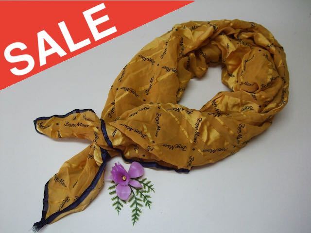 (^_^)絶品/スカーフ/Bryn Mawr/ブリンマー/黄色/シースルー/ロゴ入り?/紺色/青/E6拍卖