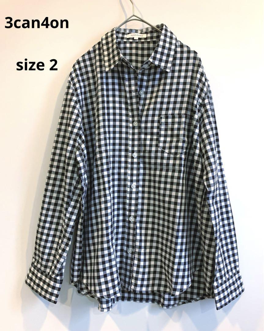 3can4on 黒チェック長袖シャツ しっかり生地拍卖