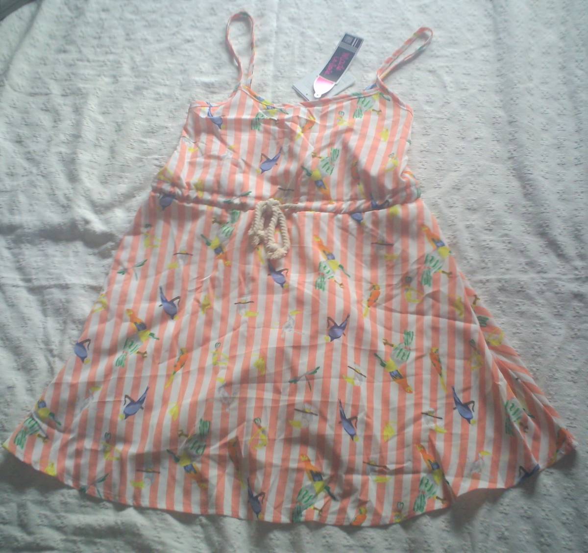 ★ANAP アナップ キャミソールチュニック オレンジx白 ストライプ&バード柄 フリーサイズ 新品★★拍卖