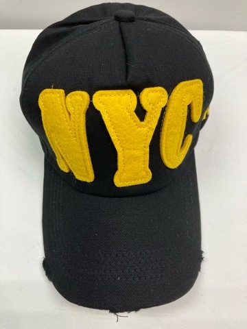 ★送料割引!ゴルフキャップ ベースボールキャップ 帽子 ダメージ加工 綾織綿布 フエルトロゴ NYC黄 黒★未使用格安!拍卖