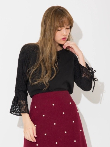 BE RADIANCE◆ビーラディエンス◆黒色◆袖レース カットソー ブラウス拍卖