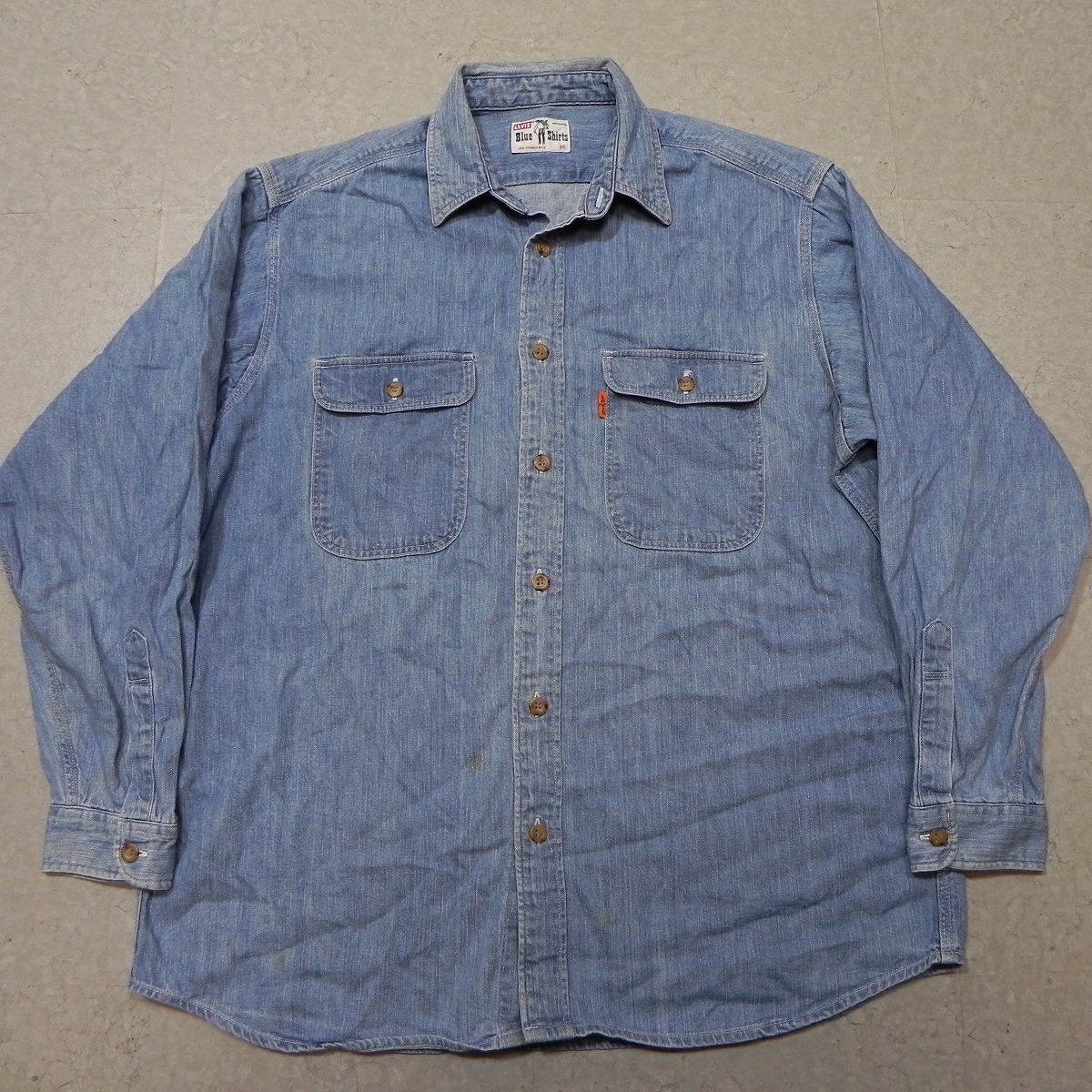 【90s 91年 日本製】Levi's リーバイス 古着 デニムシャツ 90年代 デザイン Mサイズ 長袖 サドルマンタグ オレンジタブ ★b拍卖