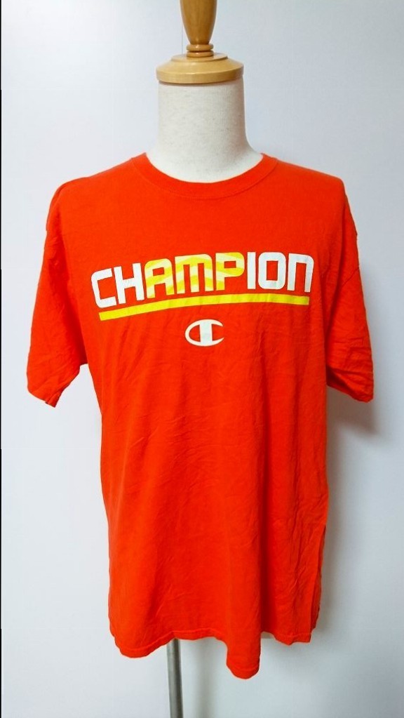 ☆Champion チャンピオン プリント Tシャツ オレンジ 半袖【L】古着 ◆8716◆拍卖