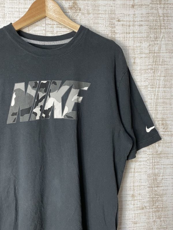 ☆US古着 NIKE ナイキ プリント Tシャツ カモフラ アーミー柄ロゴプリント ブラック黒【L】コットン ◆3744◆拍卖