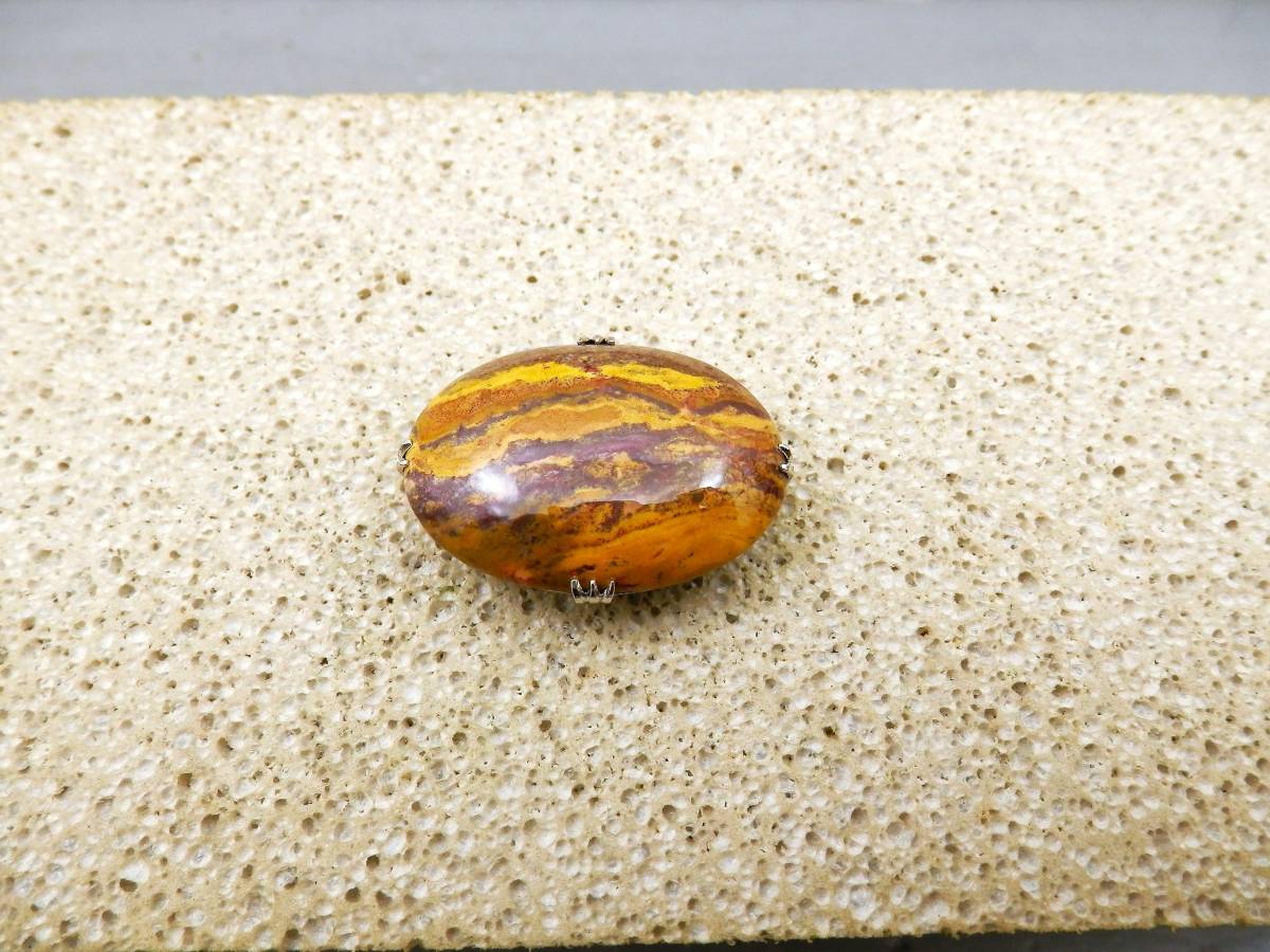 天然石 珪化木 SILVER和装帯留め 約11g 現状品 売り切り拍卖