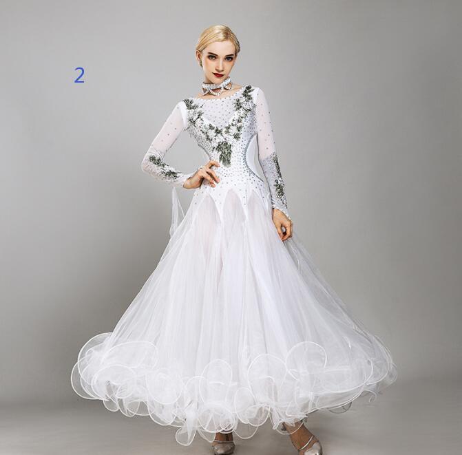 新品レディース社交ダンス衣装 ダンスワンピース 9色選択可 競技試合ドレス ボリュームスカート サイズS~3XL拍卖