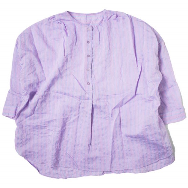 nano universe ナノユニバース LB.04 ストライプチュニックブラウス 6732220303 Free パープル ノーカラー プルオーバー シャツ lc31911拍卖