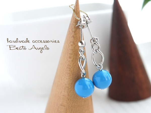 ◆◆+angelo+天然石ターコイズのチェーンピアス(p-058)S シンプル 春 夏 ポストピアス フィガロ ライトブルー拍卖