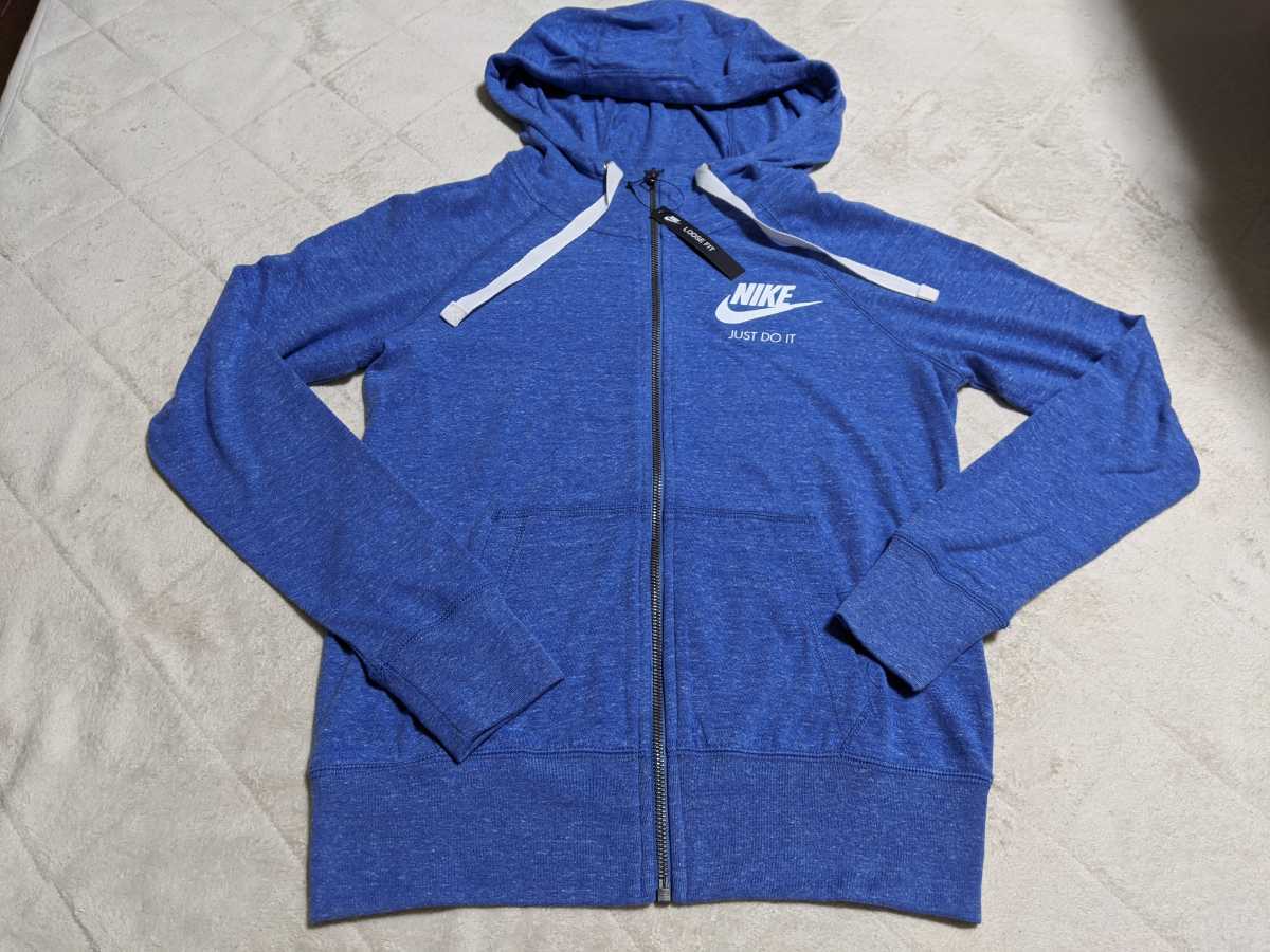 新品未使用 NIKE ナイキ フルジップパーカー Mサイズ ブルー ネイビー 青系 薄手 フード レディース拍卖