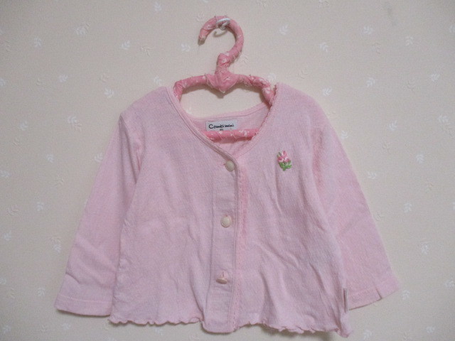Ω コンビ mini Ω★L80㎝★ 可愛いコットンカーディガン ピンク拍卖