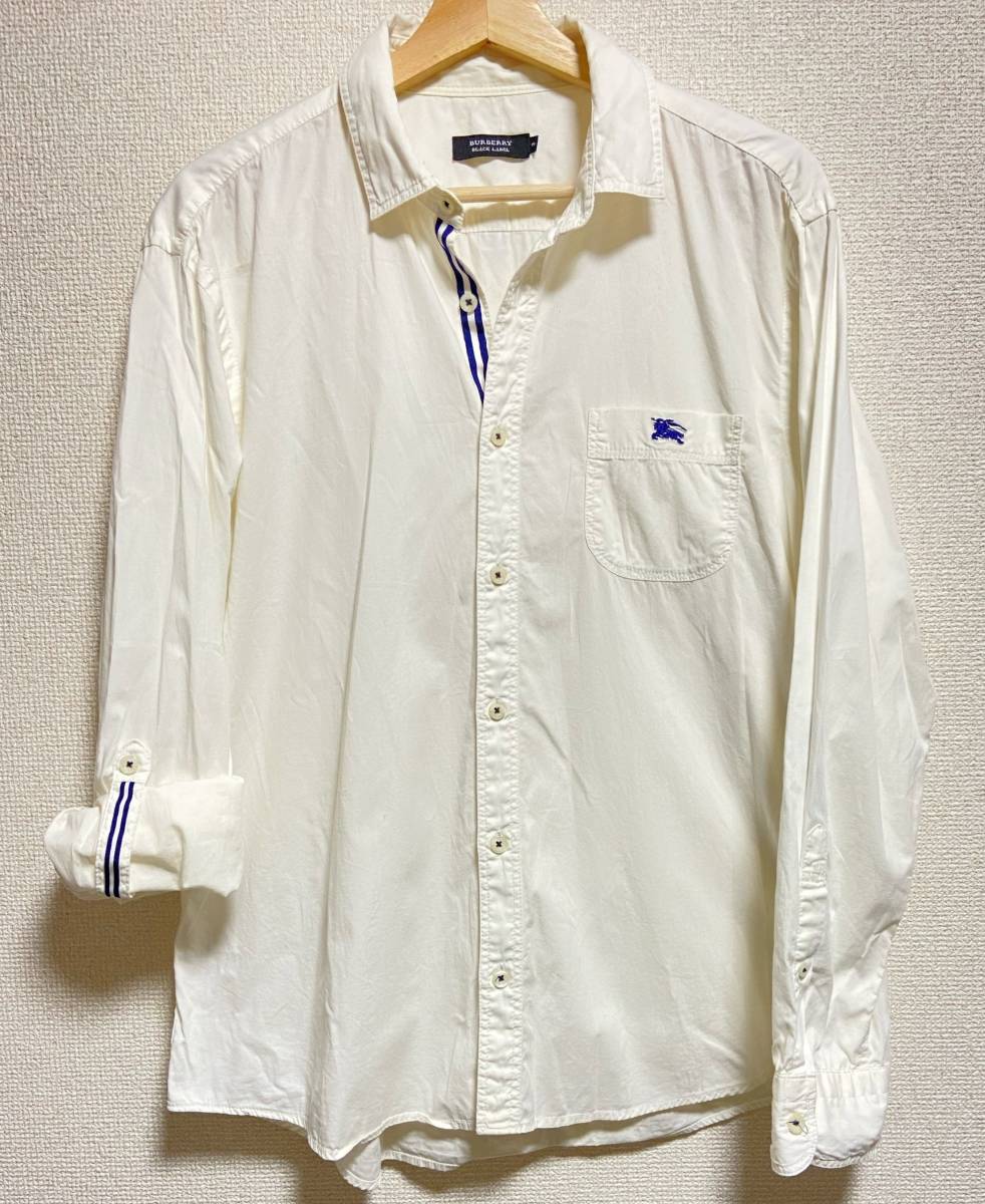 美品 サイズ3 バーバリーブラックレーベル ホースマーク刺繍 ラインテープ シャツ 白 BURBERRY BLACK LABEL拍卖