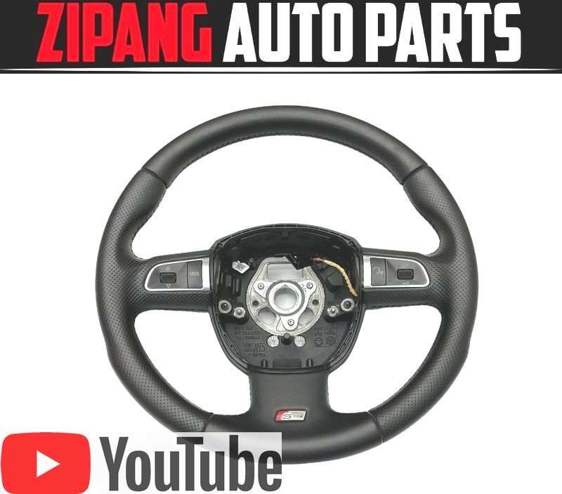 AU074 8T A5 スポーツバック Sライン 2.0TFSI クワトロ 本革 ステアリング ハンドル パドル/スイッチ 付 ◆黒革 【動画有り】○拍卖
