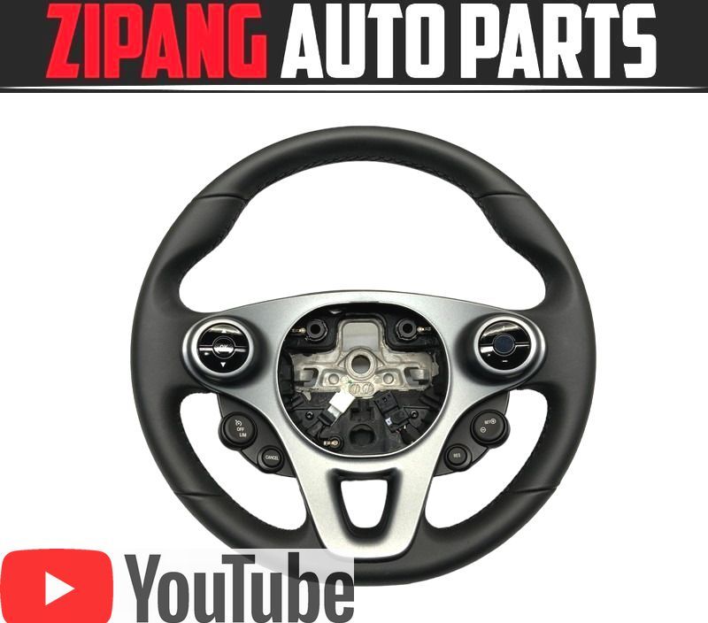 SM003 453042 スマート フォーフォー パッション 本革 ステアリング ハンドル ◆ブラック系 【動画有り】◎拍卖