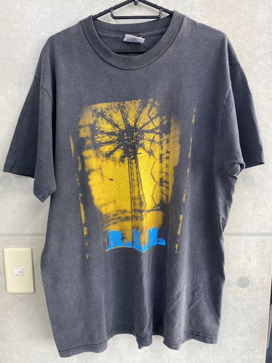 激レア90'S当時物 R.E.M Tシャツ ヴィンテージ サイズL USA製 アールイーエム バンドTシャツ ブラック NIRVANA NICE MANタグ拍卖