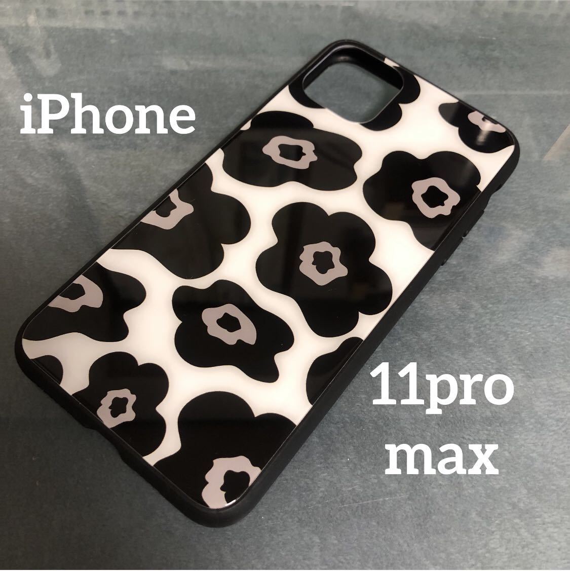 iPhone11promaxケース 強化ガラス北欧花柄 ブラック 管理黒1拍卖