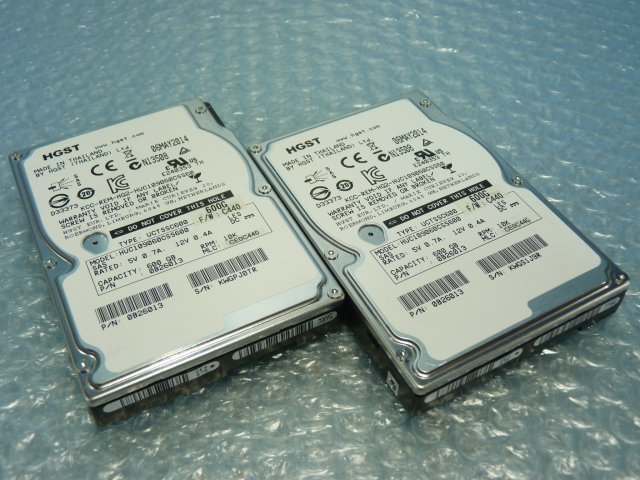 1NWP // 2個セット HGST HUC109060CSS600 600GB 2.5インチ SAS HDD 10K(10000)rpm 6Gb 15mm // HITACHI HA8000/RS220 DM1 取外拍卖