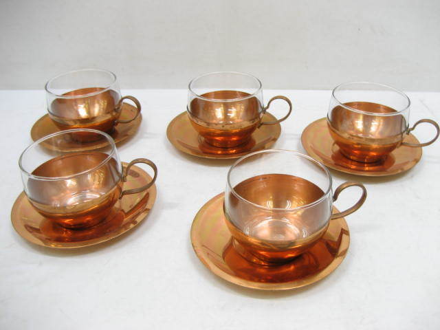 5点セット TWIN BIRD ツインバード 純銅 カップ&ソーサー 5客揃 コッパー拍卖