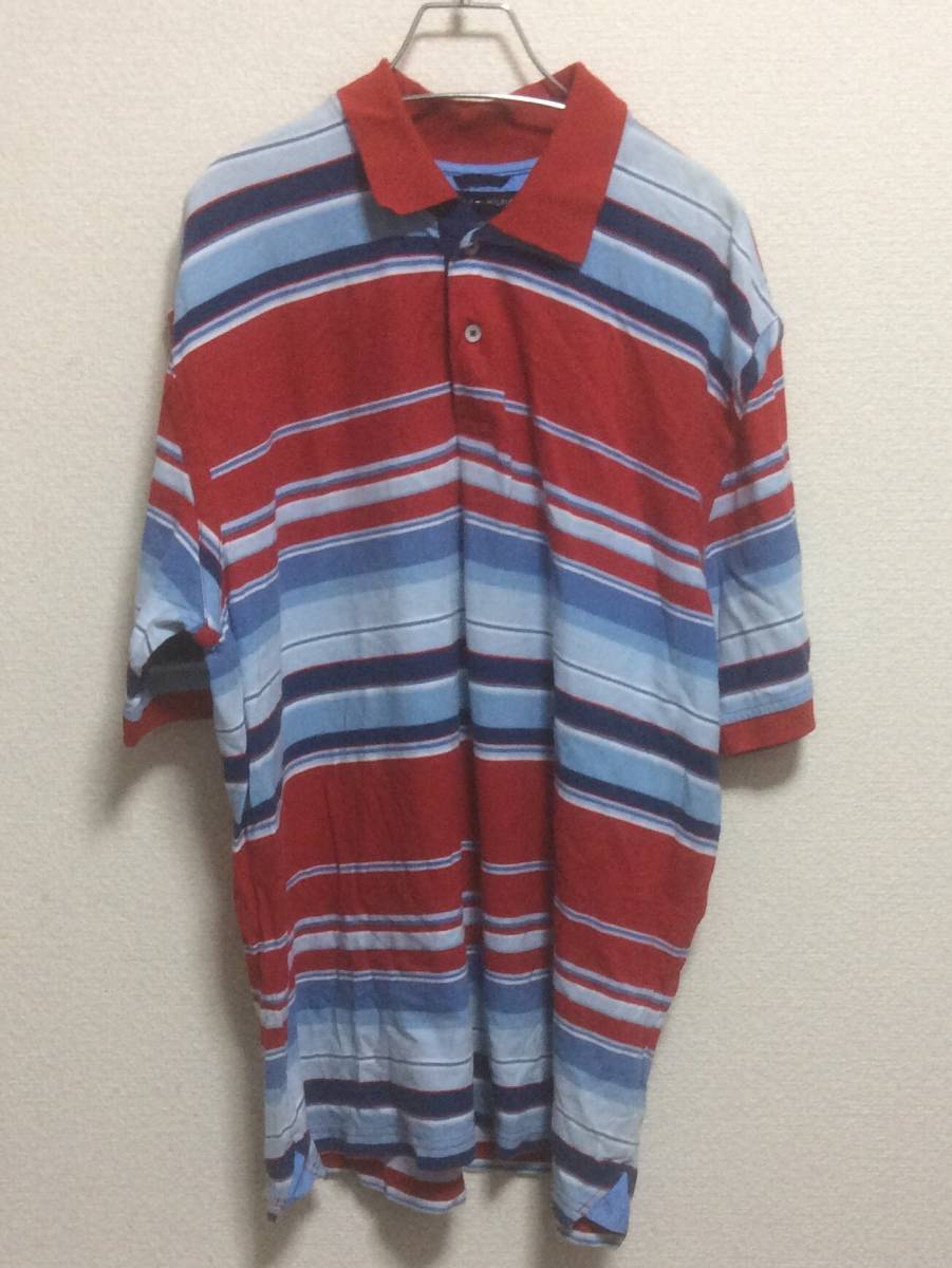 トミーヒルフィガー TOMMY HILFIGER ボーダー柄 半袖ポロシャツ マルチ  XL ビックサイズ拍卖