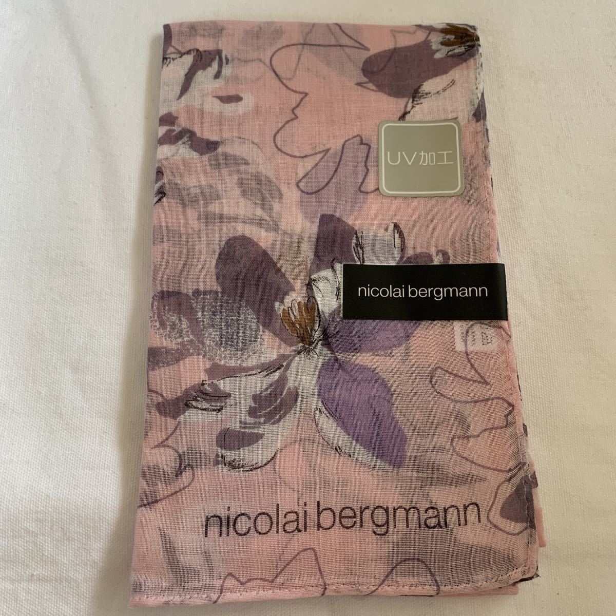 nicolai bergmannニコライバーグマン ストール ロングハンカチ UV加工 ピンク×パープル系 未使用B拍卖