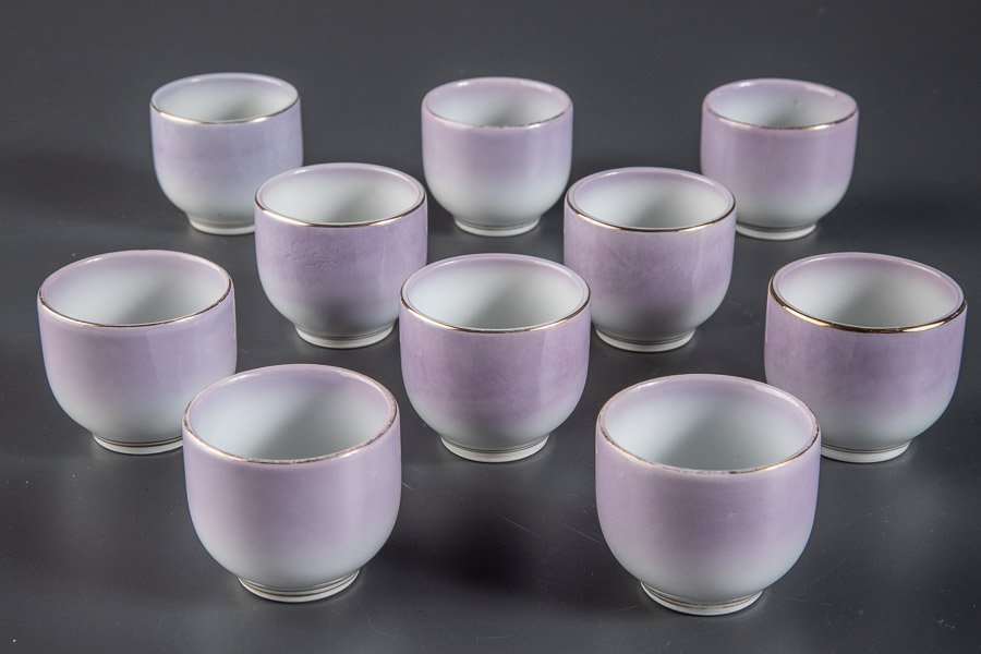 【うつわ】『 白磁紫釉猪口 湯呑 10客 10923 』10個組 料亭 日本料理 懐石 会席 和食器 うつわ 器 焼物 陶器 磁器 陶磁器拍卖