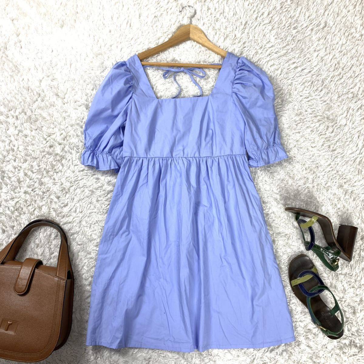 新品タグ付き H&M エイチアンドエム NiziU ニジューコラボ ワンピース チュニック ブルー コットン パフスリーブ 36 YA3192拍卖