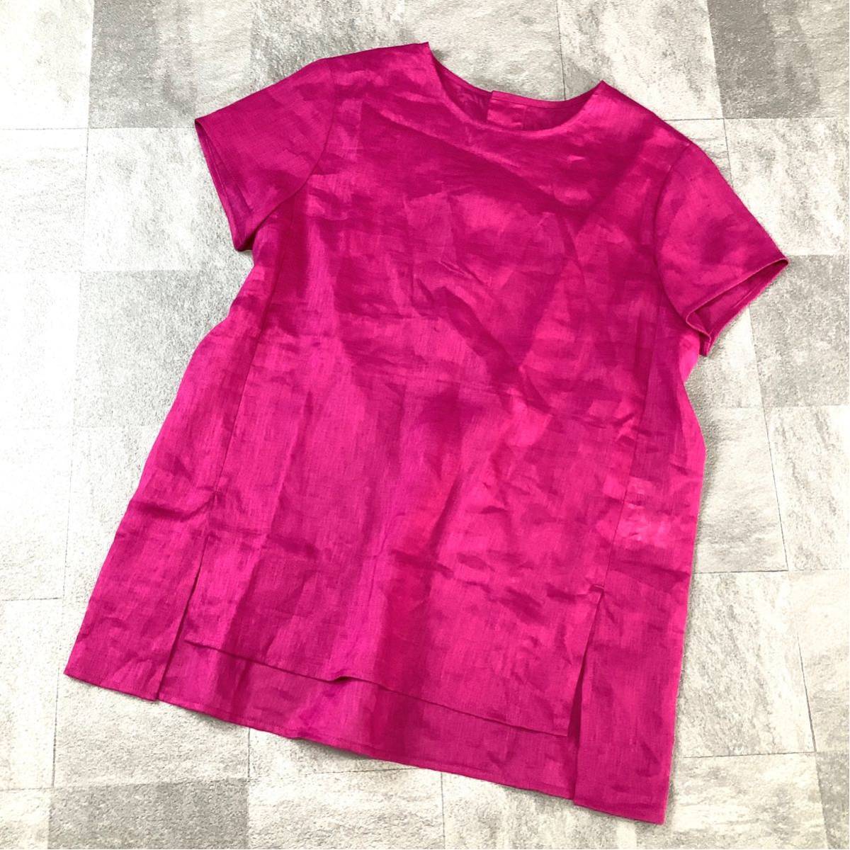 極美品 未使用品 【爽やかなリネン100%】 Do CLASSE ドゥークラッセ リネン ブラウス トップス レディース 9号 Mサイズ マゼンタピンク拍卖