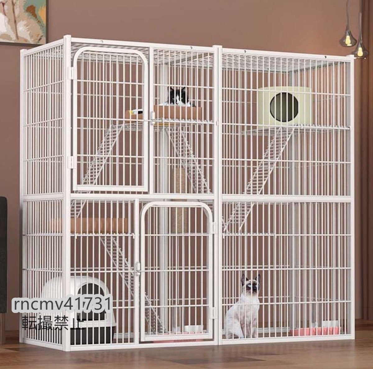 「81SHOP」小動物ケージ 大型 キャットケージ キャットハウス スチール 広々 猫ケージ 3段 丈夫なうさぎの檻 142*54*130CM キャットケージ拍卖