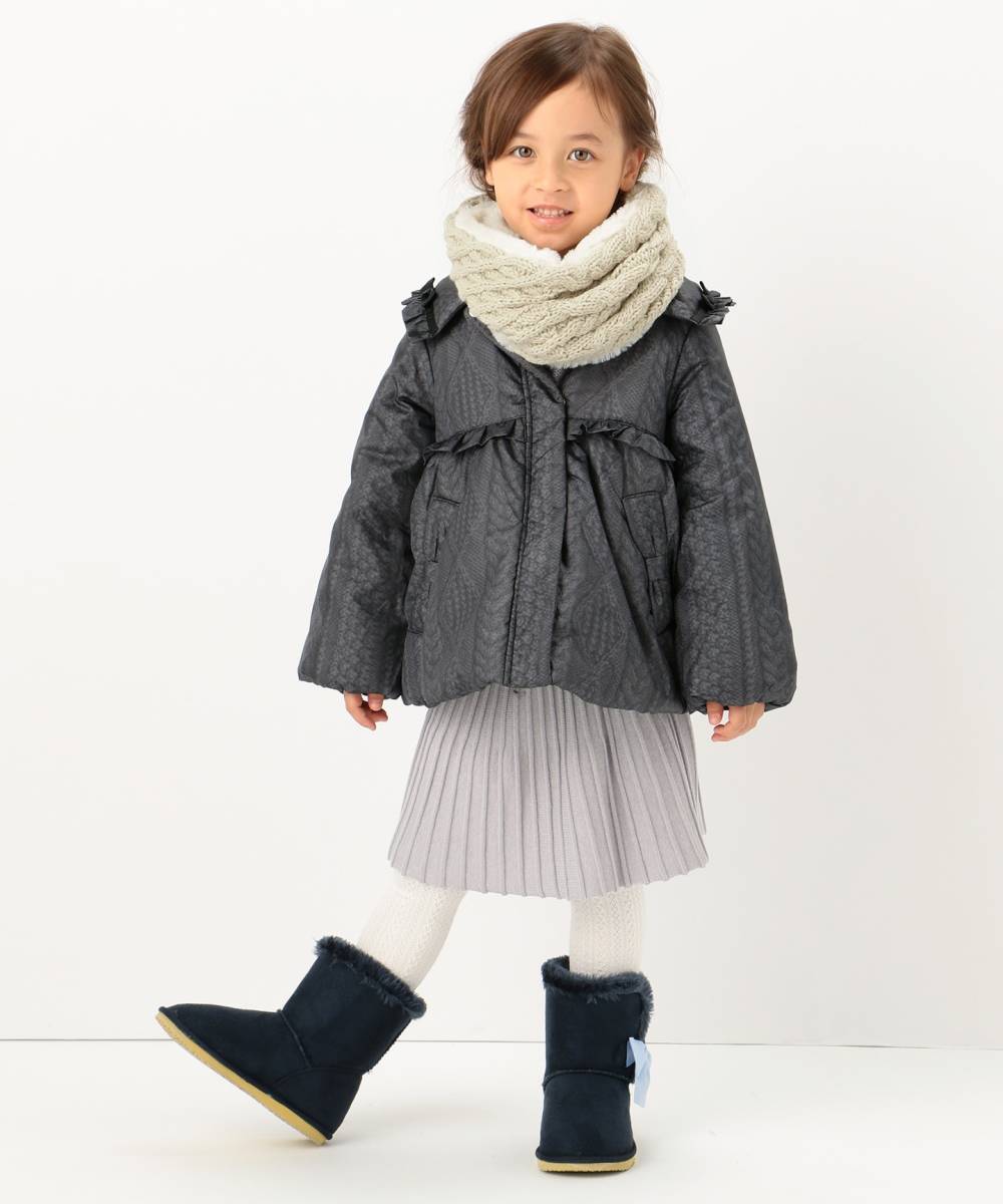 新品 ¥7549 組曲 anyFAM エニィファム 110cm トロンプルイユ ブルゾン 中綿コート 子供用 女の子 グレー ブラック あったか フードなし 黒拍卖