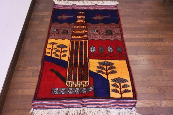 RAGU029◆希少◎ウォーラグ ヘリコプター トライバルラグ 143cm×88.5cm ウール絨毯 アンティーク ヴィンテージ カーペット拍卖