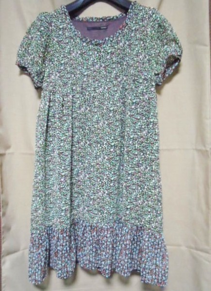 Heather 小花 ワンピース チュニック 茶系/ヘザー 透け 半袖 フリル レトロ 森ガール クラシカル フェミニン 可愛い ブラウン拍卖