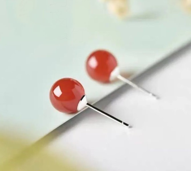 サウスレッドアゲート ピアス シルバー925 瑪瑙 小さい 両耳 6mm レッドアゲート 赤瑪瑙 天然拍卖