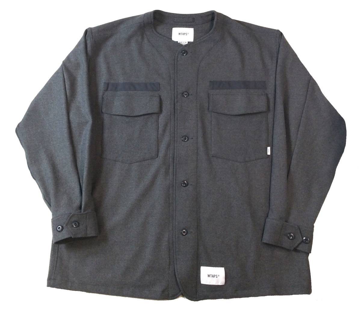 WTAPS ダブルタップス 22AW SCOUT / LS / RAPO. TWILL スカウトシャツ ノーカラーシャツ ジャケット X 04 グレー 222WVDT-SHM04拍卖