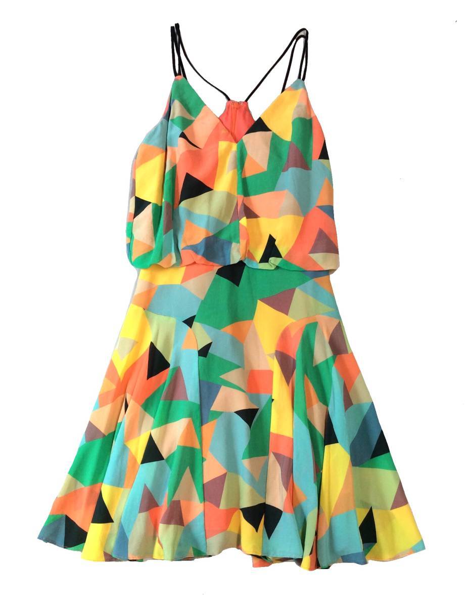 Milly OF NEWYORK ミリー USA製 シルク100% キャミソール ワンピース フレアデザイン 総柄 レディース 2 (ma)拍卖