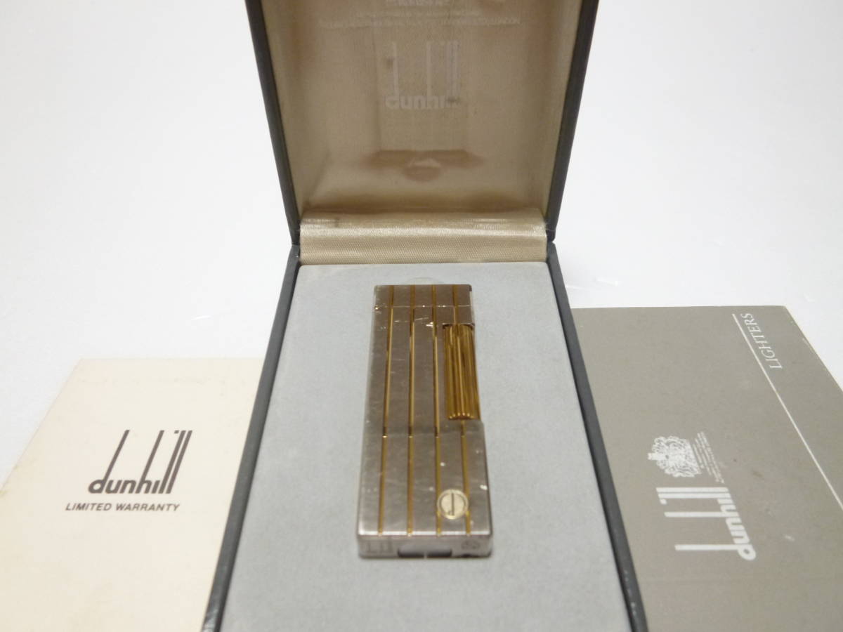 ダンヒル dunhill ライター RL1574 4ライン シルバー&ゴールド 着火OK 炎調整OK 化粧箱付 良品!!拍卖