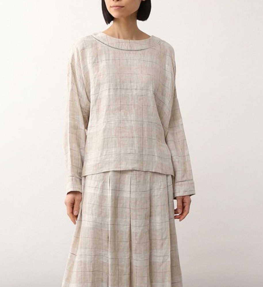 新品 LOISIR アデュートリステス リネンワイドブラウス チェック拍卖