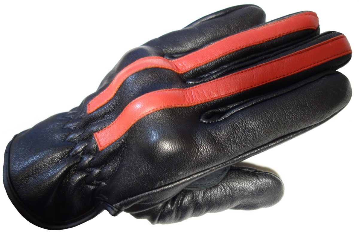 送料無料■インナープロテクターレザーグローブ【レッドGTライン】Mサイズ (スマホタッチ装備)本革3シーズングローブ 新品拍卖
