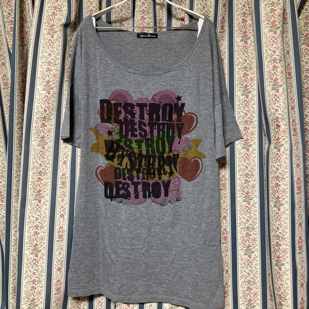 ヒステリックグラマー ゾウさんロゴ柄半袖ビッグTシャツ ビッグシルエット ワンピース テロテロTワンピ destroyロゴ プリント カットソー拍卖