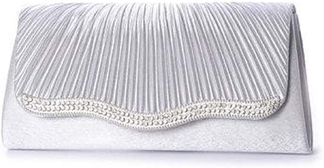 新品●パーティーバッグ サテンプリーツ●シルバー ●送料無料● チェーンベルト 2本付き ショルダーにもなる拍卖