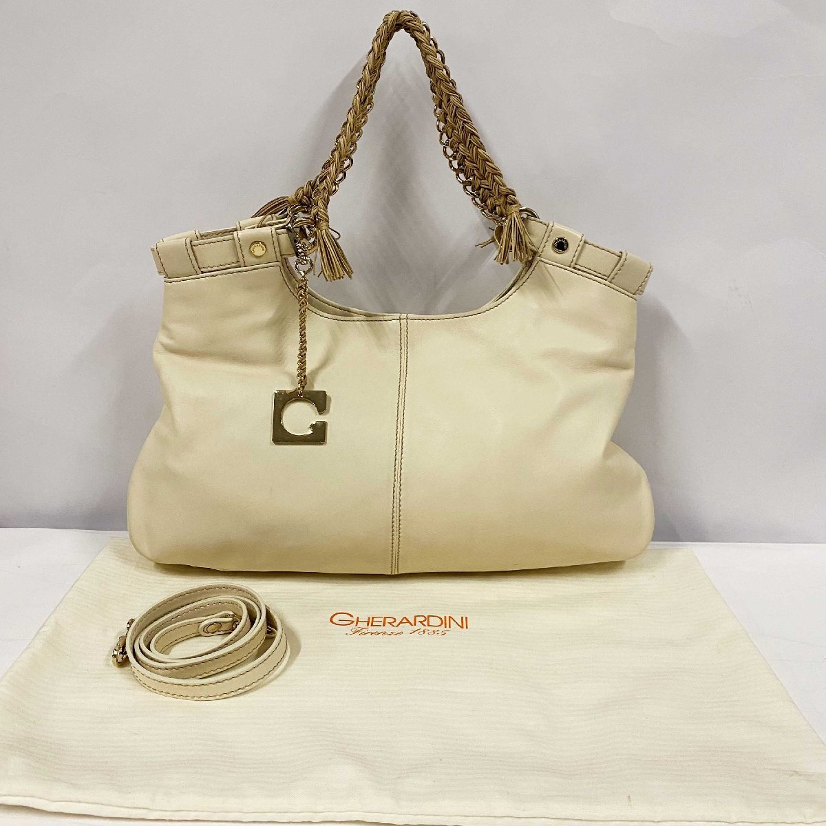 GHERARDINI 2WAYバッグ<バッグ>ゲラルディーニ ホワイト レザー レディース ハンドバッグ トートバッグ ショルダーバッグ ブランド拍卖