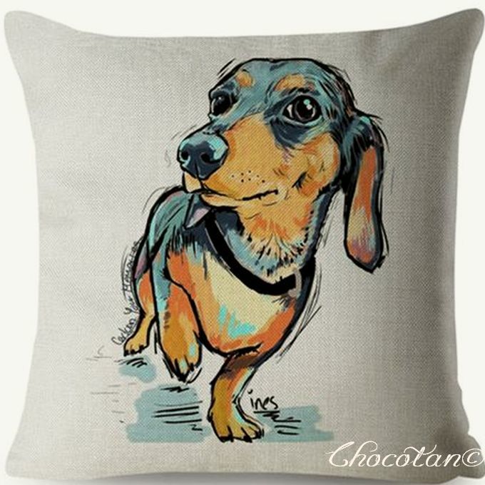 【送料無料】ダックスフンド a21 コットンリネン 45x45cm クッションカバー【新品】拍卖