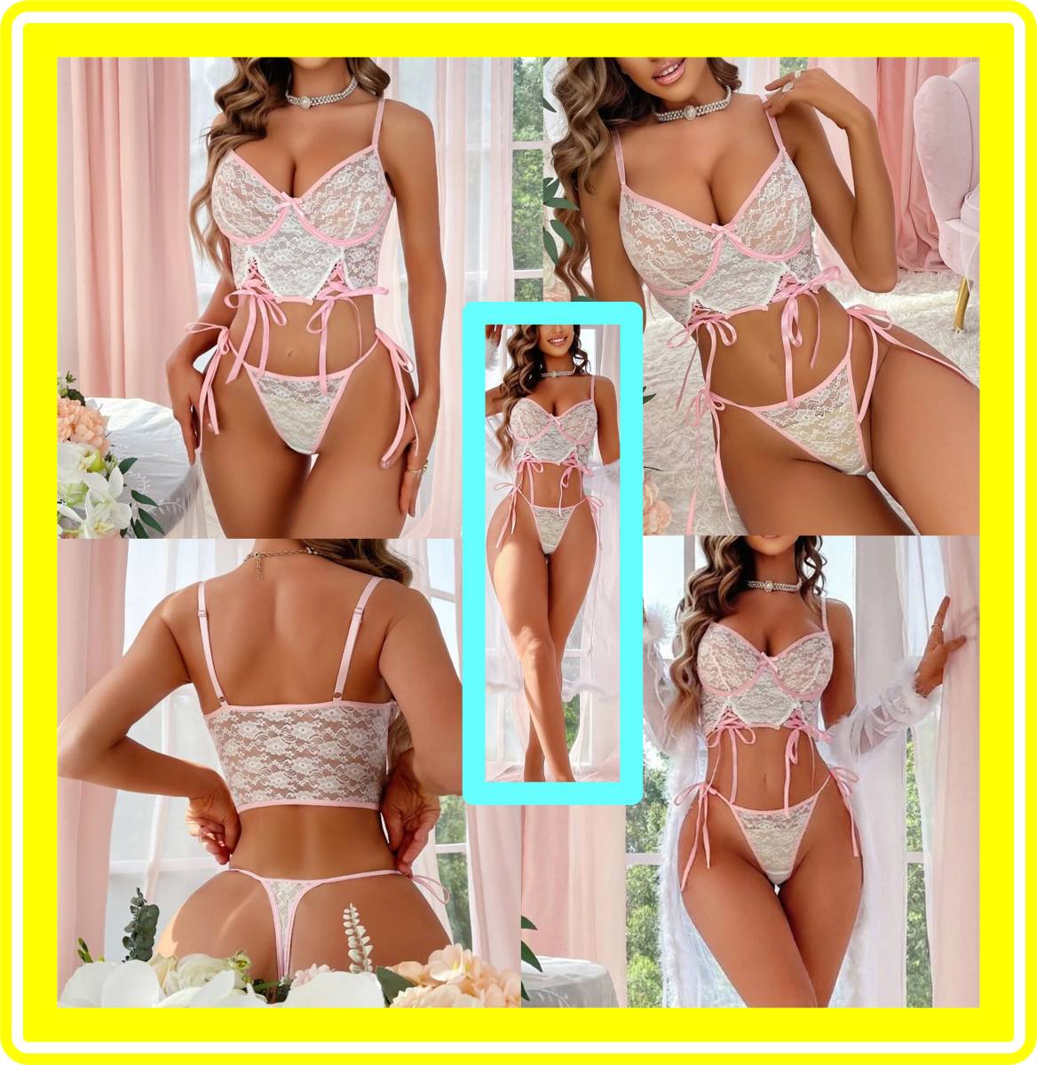 超素敵★シースルー★フローラルレース★ランジェリーセット★アンダーワイヤー式★ビスチェ★編み込み★R82拍卖