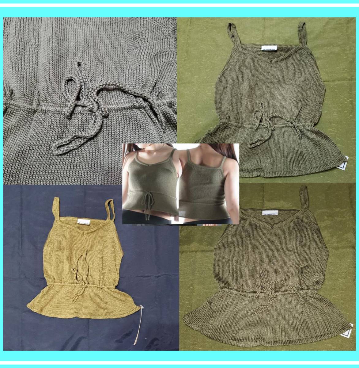 ★超キュート★キャミソール★ウエストリボン★キャミ★カーキ色★着丈短く可愛い★Q5拍卖