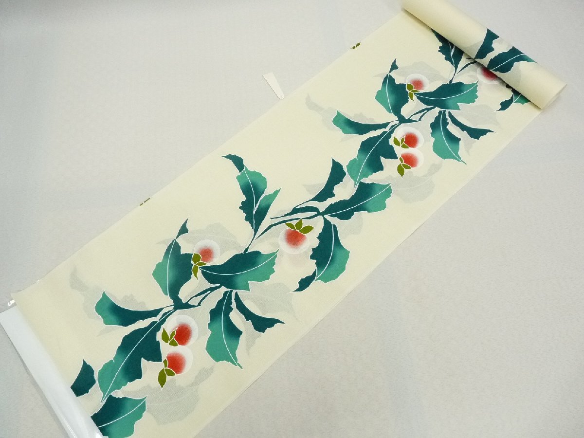 まゆの四季/新品/日本製/変わり織/浜松染め/手捺染/シルクスクリーン/ゆかた/反物生地/浴衣/綿ゆかた23-14-生成り拍卖