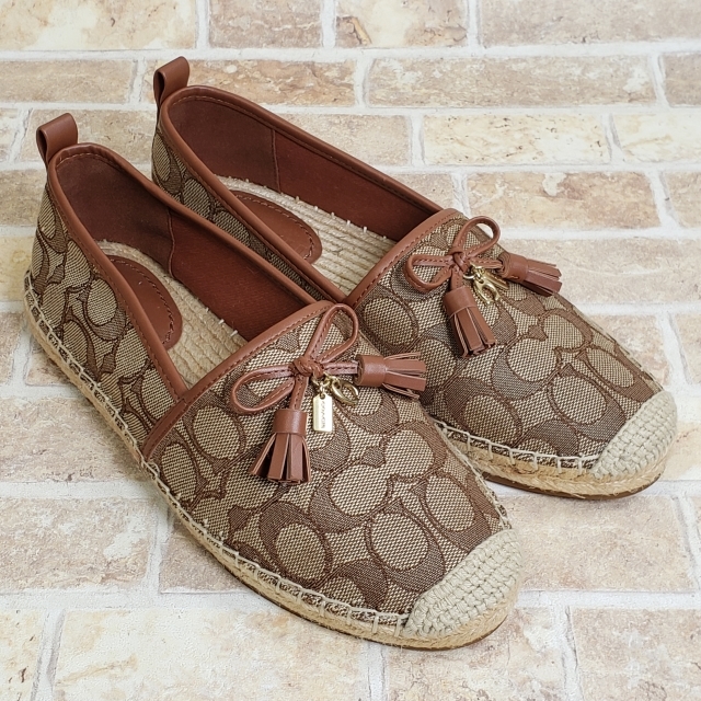未使用 コーチ COACH CARSON シグネチャー キャンバス エスパドリーユ スリッポン 7B拍卖